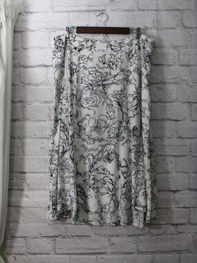 Soft Surroundings Plus 1X White Black Floral Elastic Mid Rise Flowy Maxi Skirt